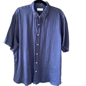 Toscano Firenze 100% Linen Navy Button Down Shirt. Beachy Casual. Men’s XXL